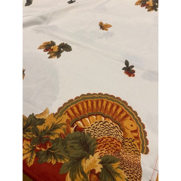 Vtg Tablecloth 60"x84" Rectangle Polyester Fall Thanksgiving Turkey Festival - Picture 1 of 7